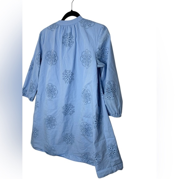 Zara Light Blue Eyelet Floral Mini Dress Long Sleeve Size Medium - Picture 10 of 13